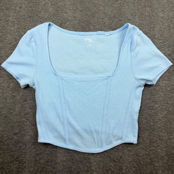 PacSun Tops - PacSun PacCares Crop‎ Top Womens Small Blue Ribbed Corset Square Neck Short